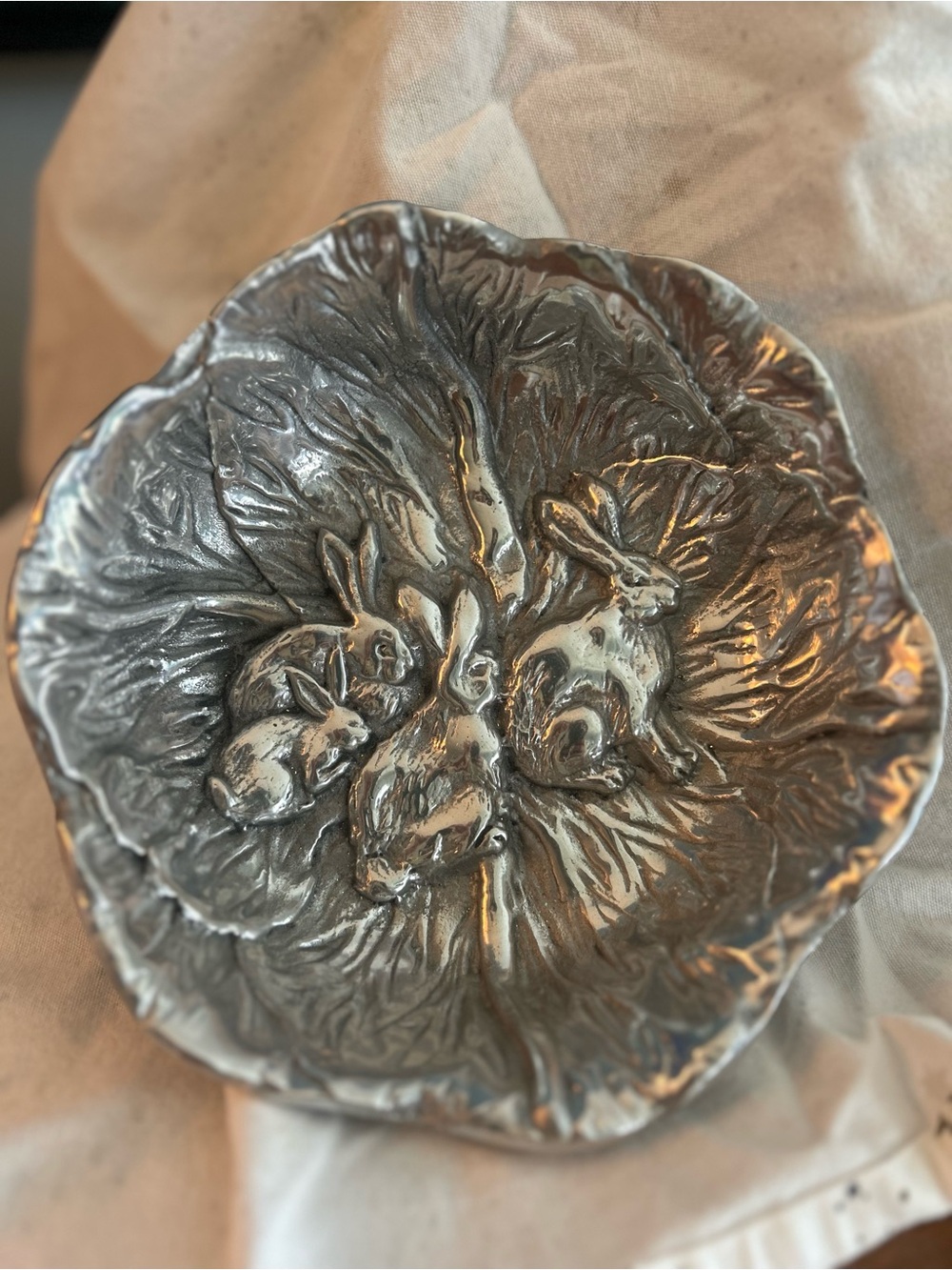 Unique Mexican Pewter Bunny Bowl by Fabulous Pewterware